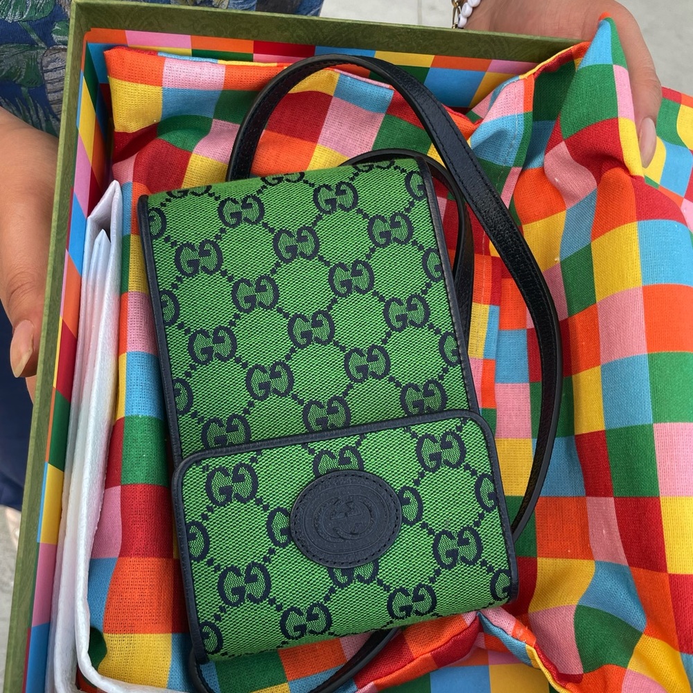 Green Gucci monogram mini side satchel cross body